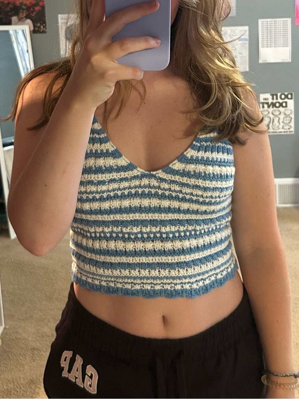 hollister blue and white knit tank top